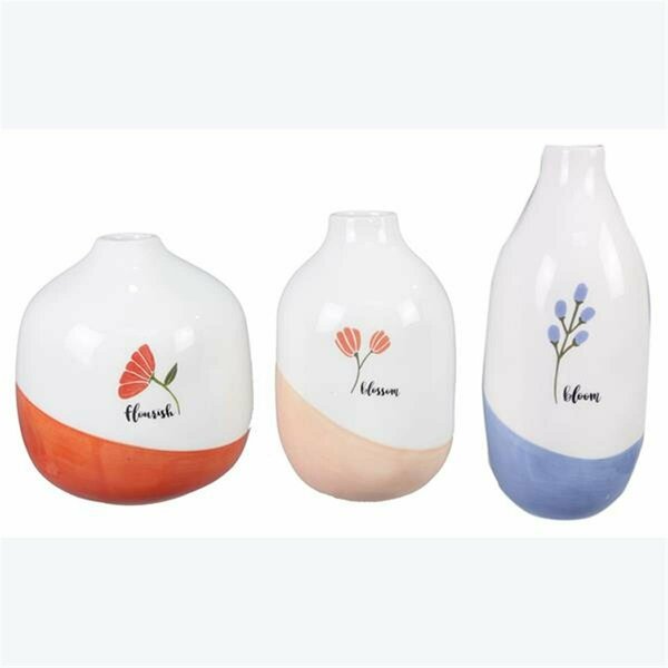 Youngs Ceramic Floral Painted Vase - Set of 3 20182